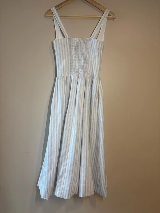 NEW Reformation Janu Midi Linen Dress Swan Stripe Blue White | US 2 / UK 6 - Picture 7 of 15